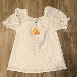 NWT Hayden Girls Sweet White Eyelet Top Sz Med Flower Cotton Boho Puff Sleeve